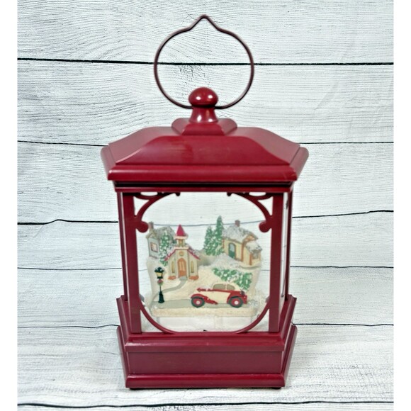 Holiday Time Light Up Lantern Snow Globe Christmas Holiday Scene Trees Car House - Picture 1 of 8